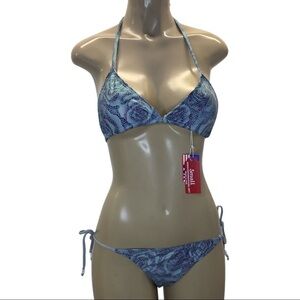 Indecent Proposal Made in USA Metallic Floral Side Tie Bikini NWT